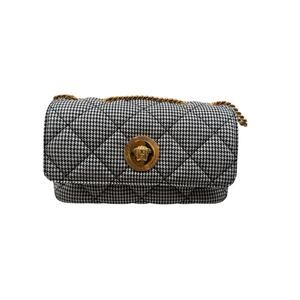 Versace black grey gold Medusa quilted flap bag
